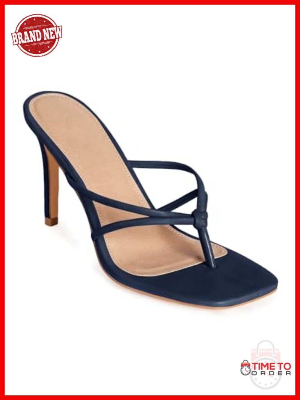 Womens Strappy Square Toe Heeled Sandals Slip On Stiletto Flip Flops